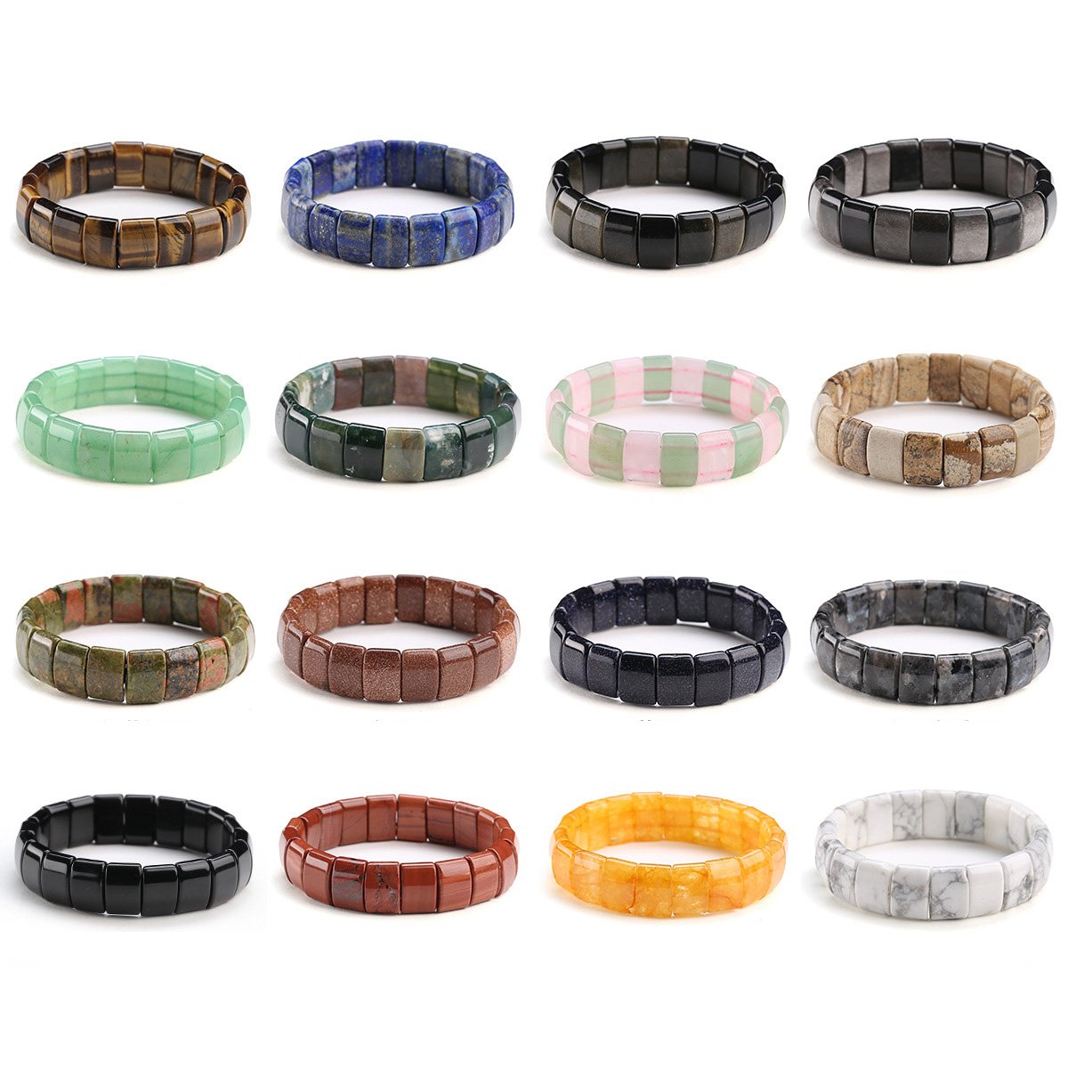 Multi-style Flat Bead Bracelet for Women Natural Semi Gemstone Crystal Beads Stretch Bracelet Factory Wholesale