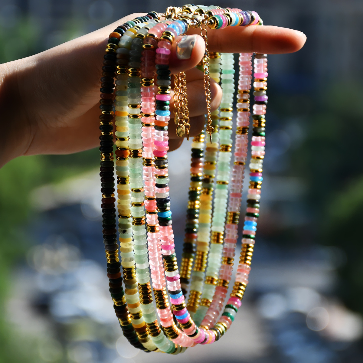 Healing Crystal Necklace for Women Natural Stone Beaded Stretch Necklace Handmade Gemstone Reiki Spiritual Jewelry Gifts