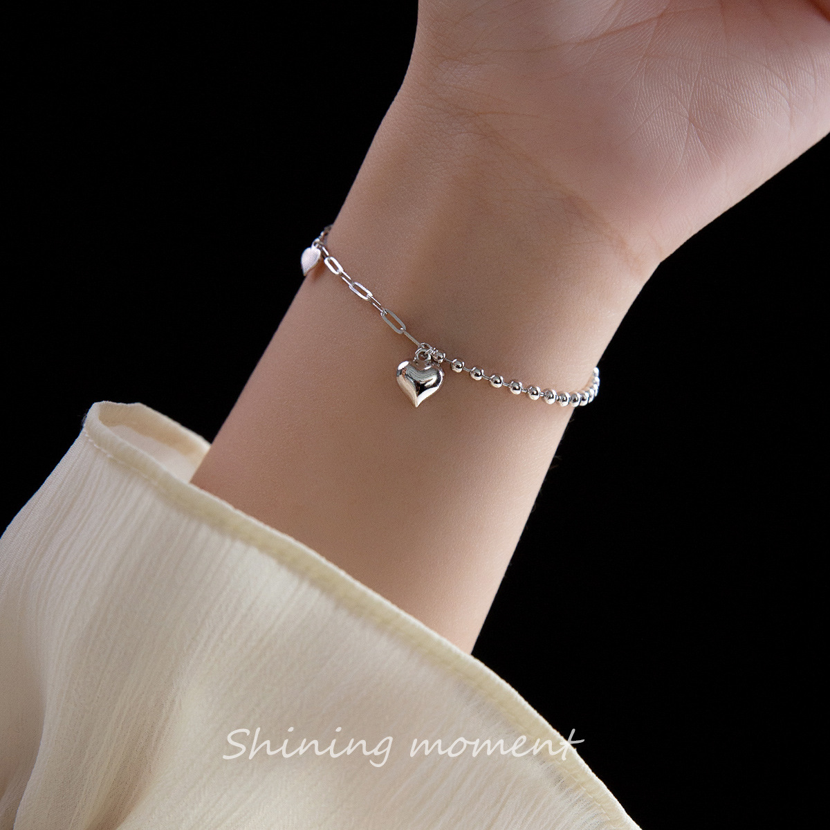 Fashion S925 Sterling Silver Heart Bracelet Jewelry Casual Versatile Design for Women