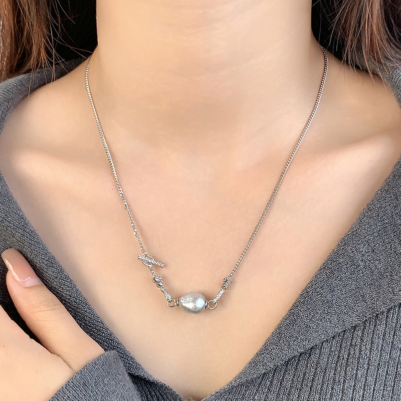 S925 Sterling Silver Pendant Necklace Jewelry with Baroque Freshwater Pearl for Women