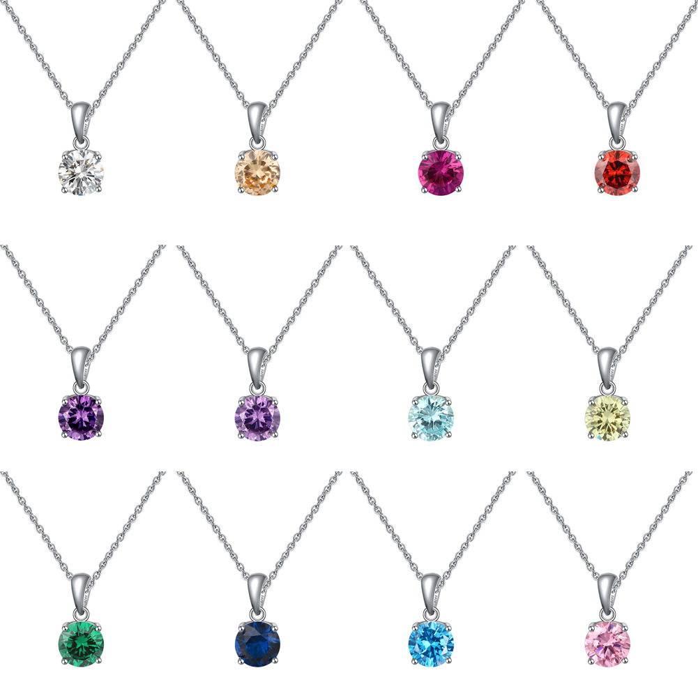 S925 Silver Necklace with 12-Color Zodiac Birthstone Heart Zircon Necklace