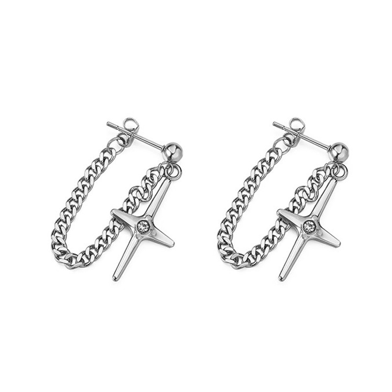 S925 Sterling Silver Cross Earrings with Cubic Zirconia Simple Design for Women