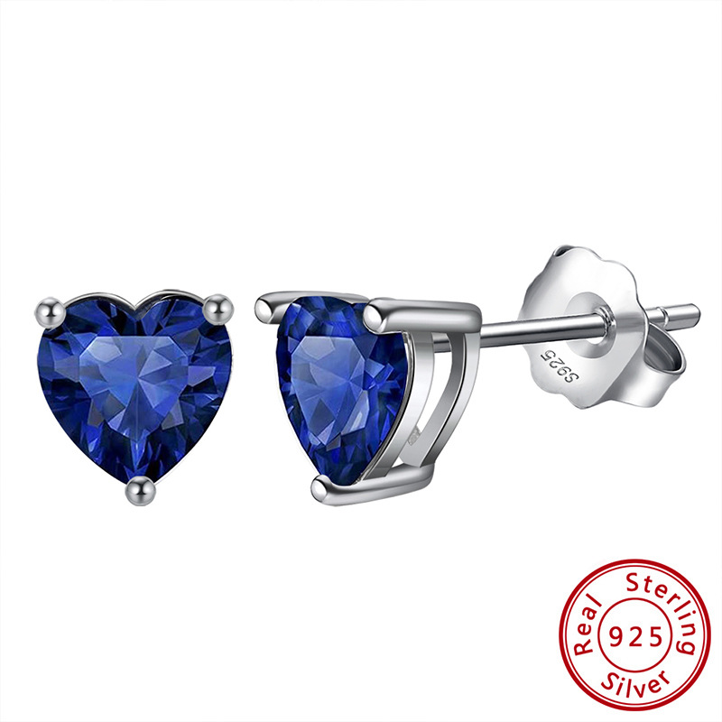 S925 Silver Stud Earrings with 12-Color Zodiac Birthstone Heart Zircon Earrings