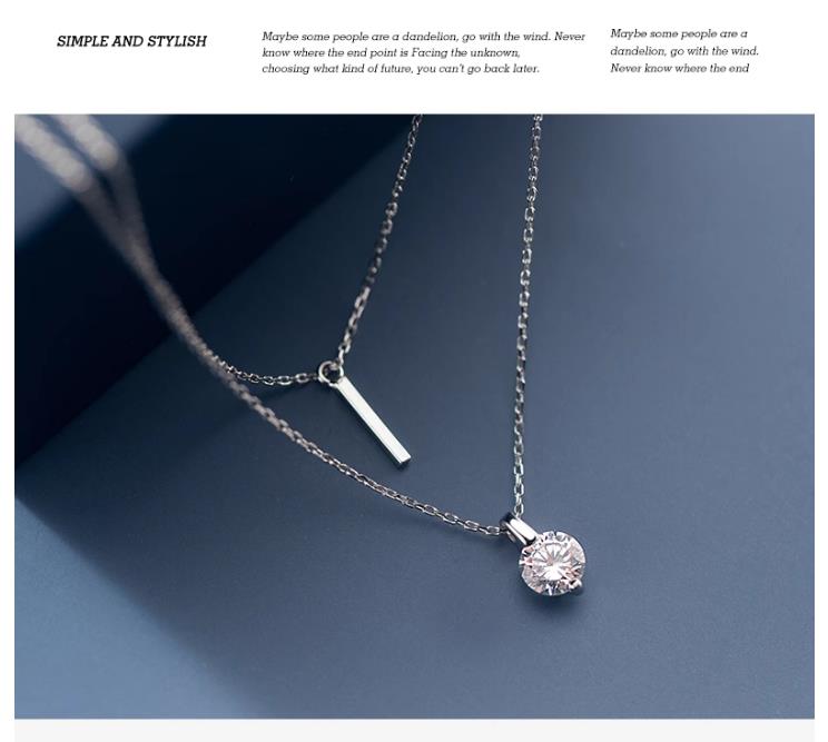 S925 Sterling Silver Choker Pendant Necklace with Cubic Zircon Double Layered Style