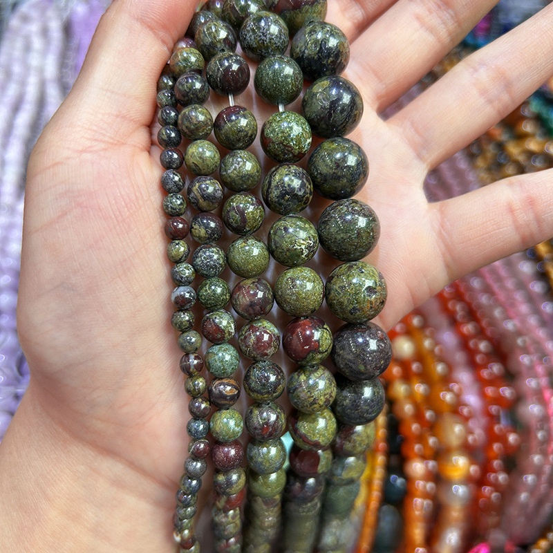 Natural Dragon Bloodstone Round Loose Semi Gemstone Beads for Jewelry Making
