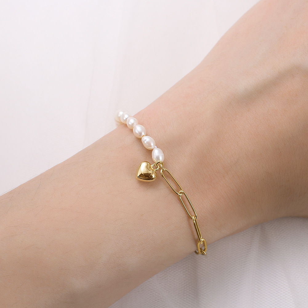 S925 Sterling Silver Bracelet with Freshwater Pearl for Woment