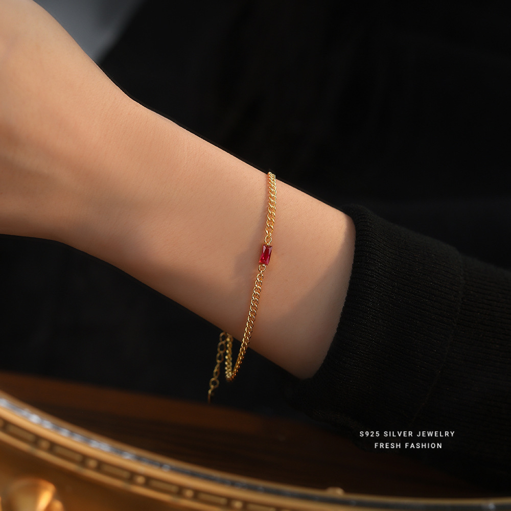 Fashion S925 Sterling Silver Bracelet with Cubic Zirconia Simple Style for Women
