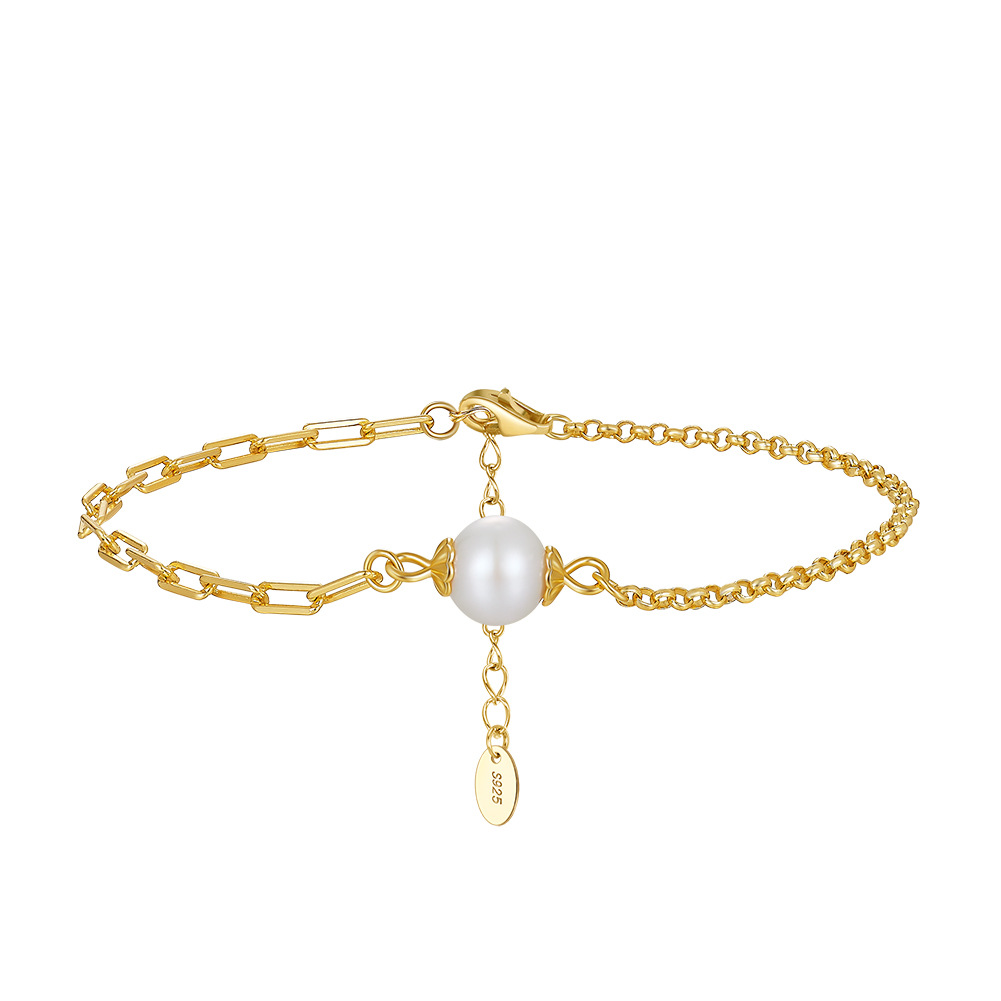 S925 Sterling Silver Bracelet with Freshwater Pearl for Woment
