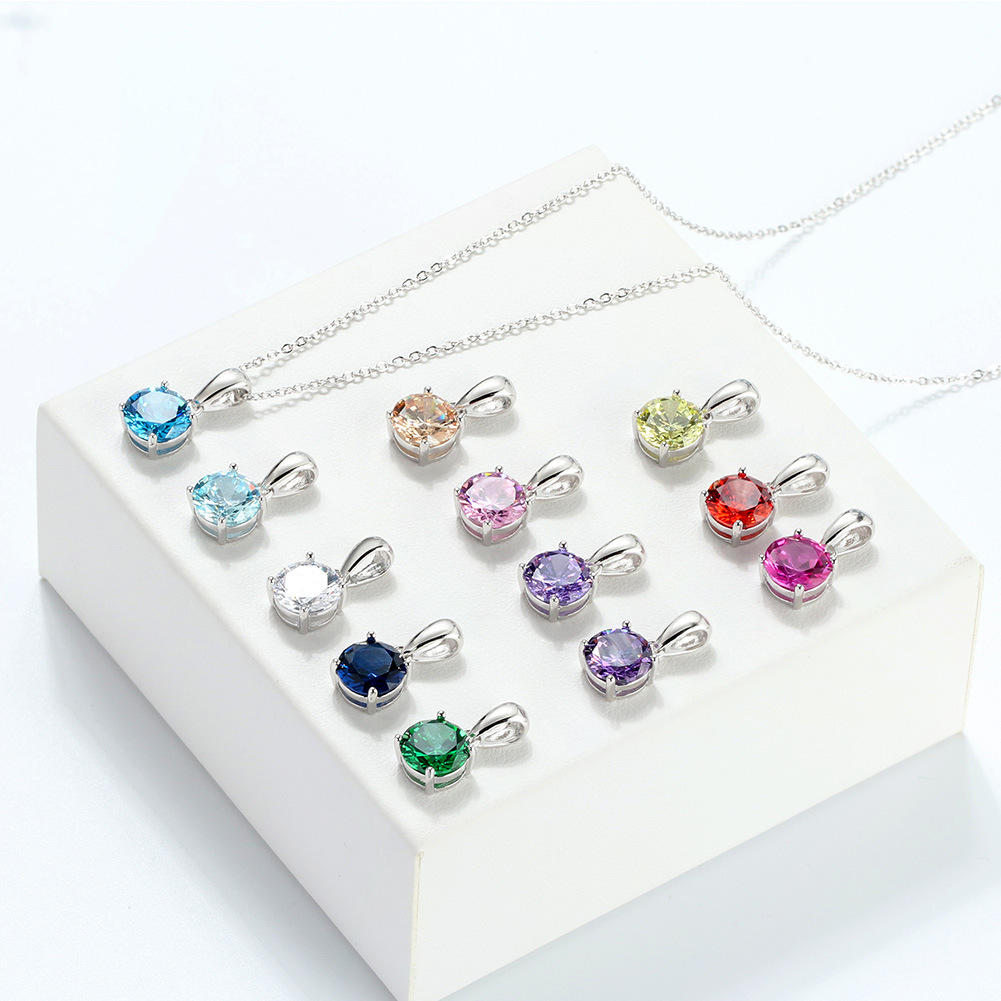 S925 Silver Necklace with 12-Color Zodiac Birthstone Heart Zircon Necklace