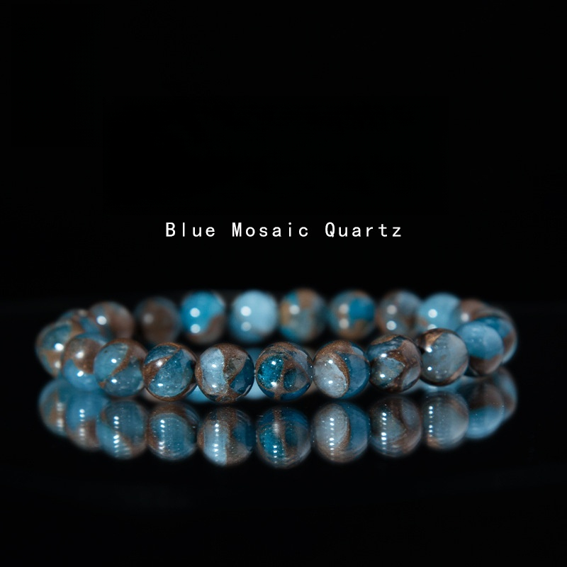Blue mosaic quartz Bracelet for Women Natural Gemstone Round Stone Crystal Beads for Beaded Elastic Bracelet