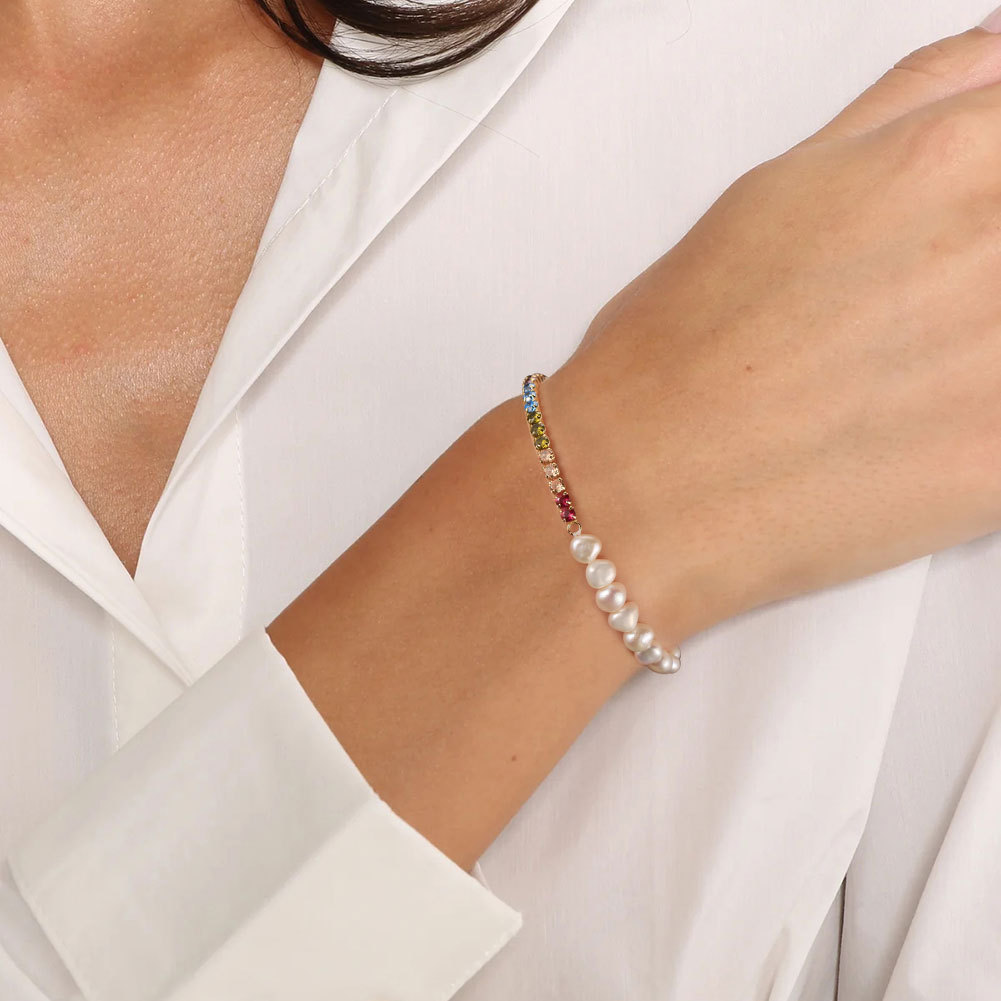 S925 Sterling Silver Bracelet with Freshwater Pearl for Woment