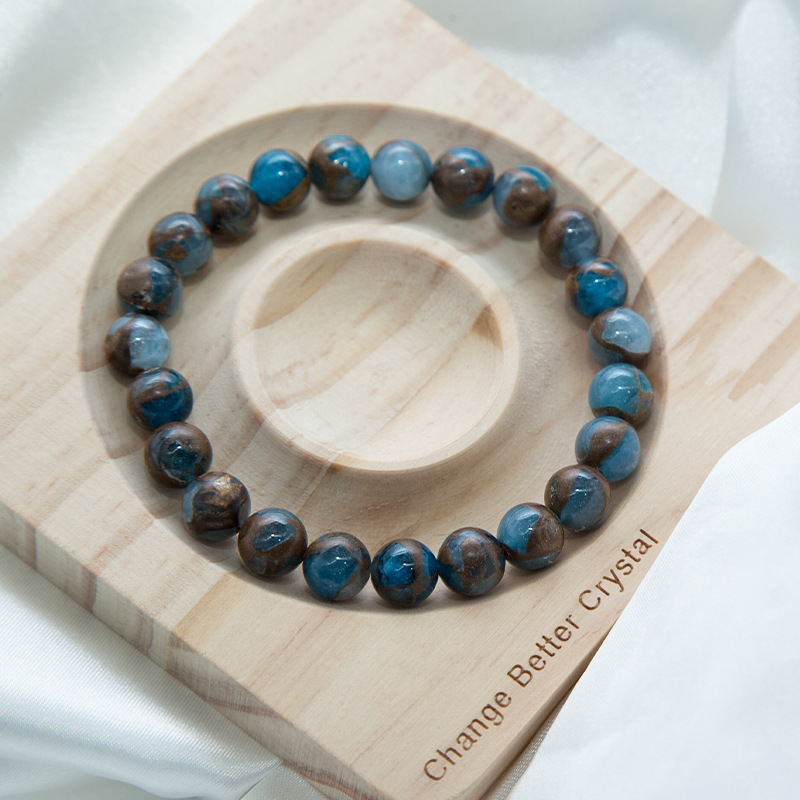 Blue mosaic quartz Bracelet for Women Natural Gemstone Round Stone Crystal Beads for Beaded Elastic Bracelet