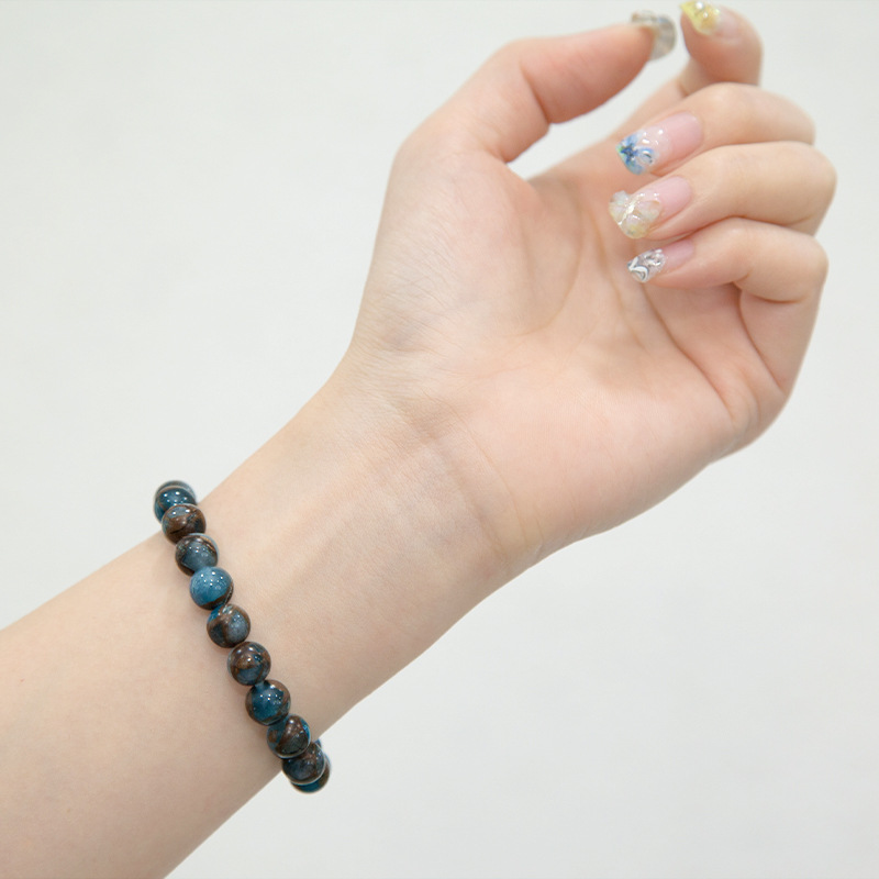 Blue mosaic quartz Bracelet for Women Natural Gemstone Round Stone Crystal Beads for Beaded Elastic Bracelet
