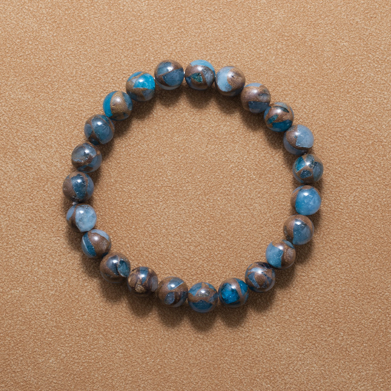 Blue mosaic quartz Bracelet for Women Natural Gemstone Round Stone Crystal Beads for Beaded Elastic Bracelet