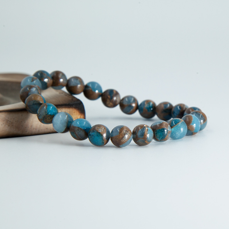 Blue mosaic quartz Bracelet for Women Natural Gemstone Round Stone Crystal Beads for Beaded Elastic Bracelet