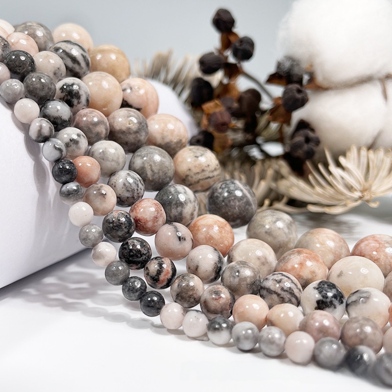 Natural Pink Zebra Round Loose Semi Gemstone Beads for Jewelry Making