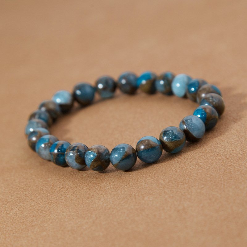 Blue mosaic quartz Bracelet for Women Natural Gemstone Round Stone Crystal Beads for Beaded Elastic Bracelet