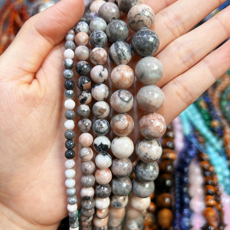 Natural Pink Zebra Round Loose Semi Gemstone Beads for Jewelry Making