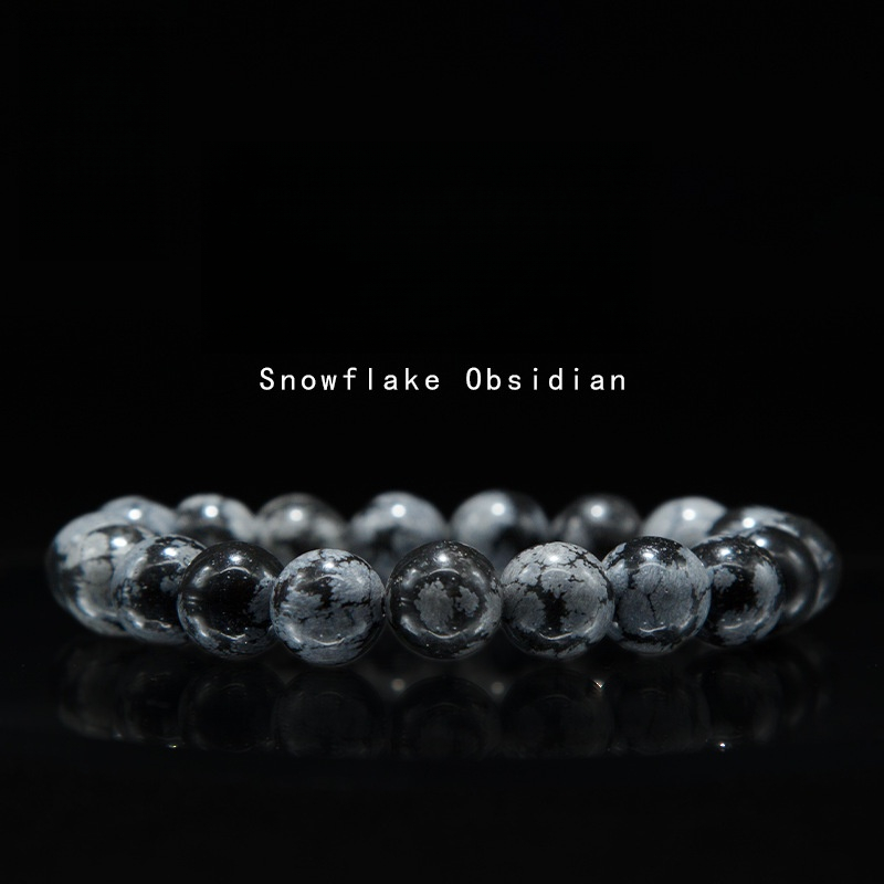 Snowflake obsidian Bracelet for Women Natural Gemstone Round Stone Crystal Beads for Beaded Elastic Bracelet