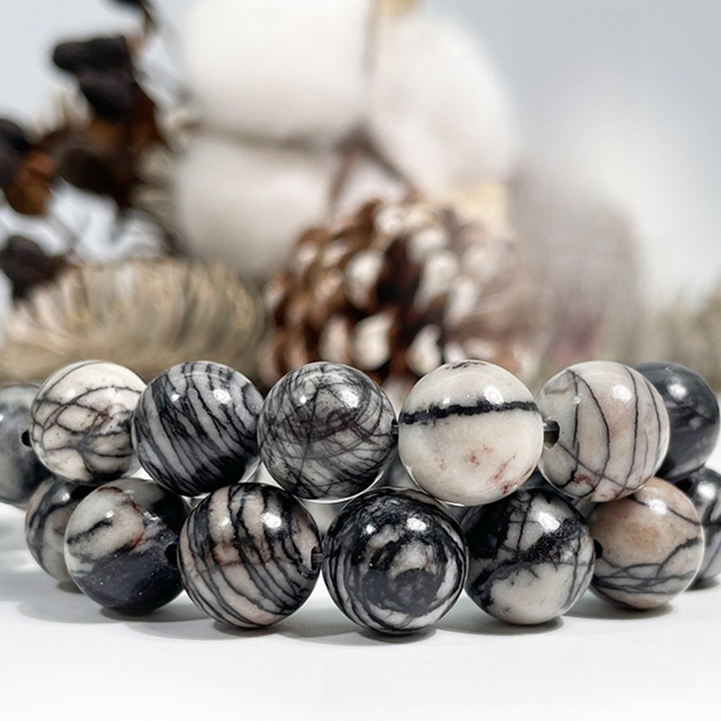 Natural Network Stone Round Loose Semi Gemstone Beads for Jewelry Making