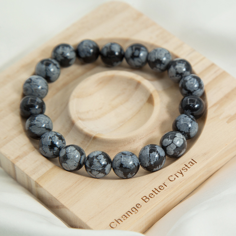 Snowflake obsidian Bracelet for Women Natural Gemstone Round Stone Crystal Beads for Beaded Elastic Bracelet