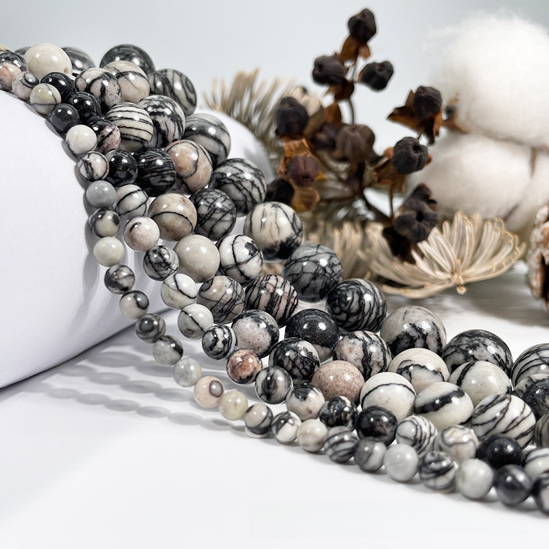 Natural Network Stone Round Loose Semi Gemstone Beads for Jewelry Making