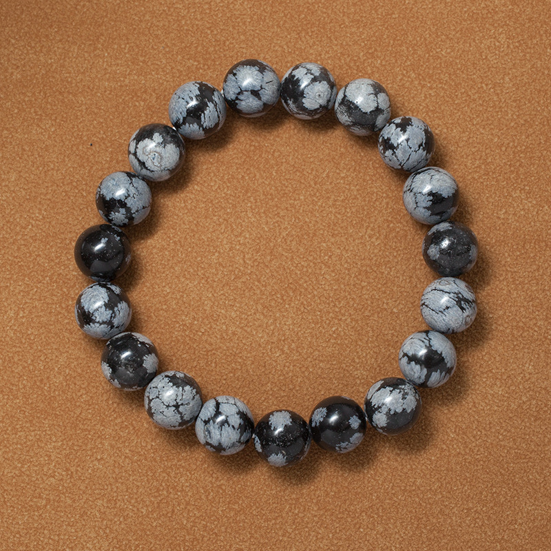Snowflake obsidian Bracelet for Women Natural Gemstone Round Stone Crystal Beads for Beaded Elastic Bracelet