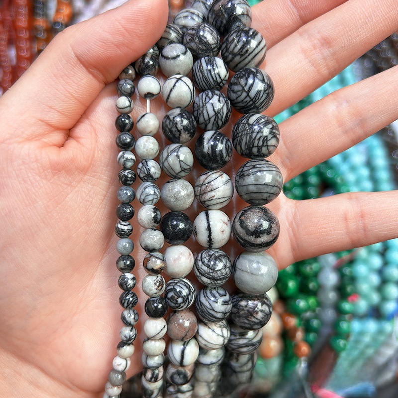 Natural Network Stone Round Loose Semi Gemstone Beads for Jewelry Making