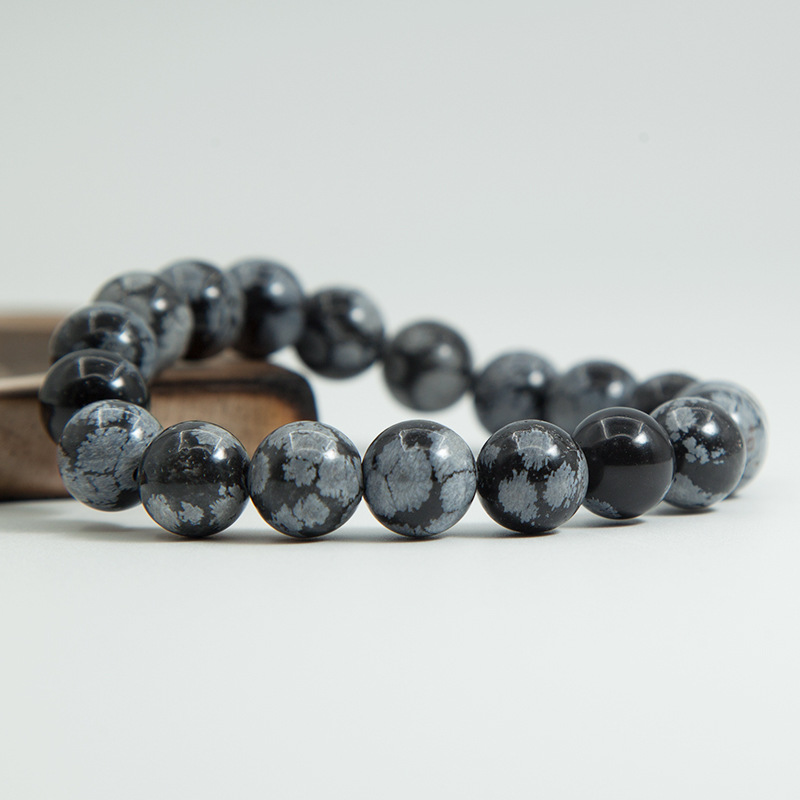 Snowflake obsidian Bracelet for Women Natural Gemstone Round Stone Crystal Beads for Beaded Elastic Bracelet