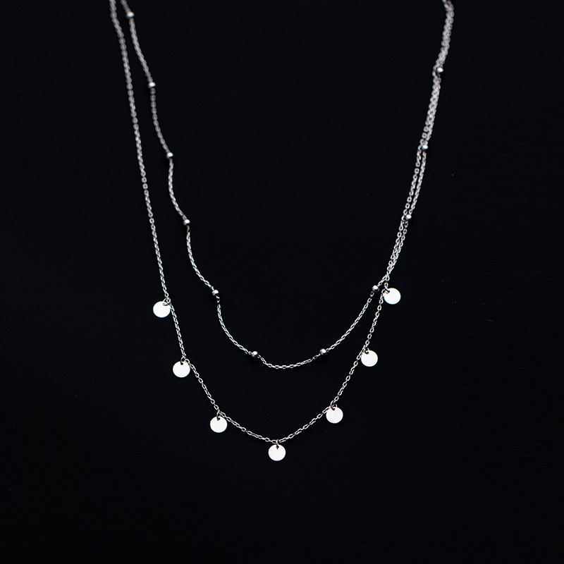 S925 Sterling Silver Pendant Necklace with Cubic Zircon Double Layered Style