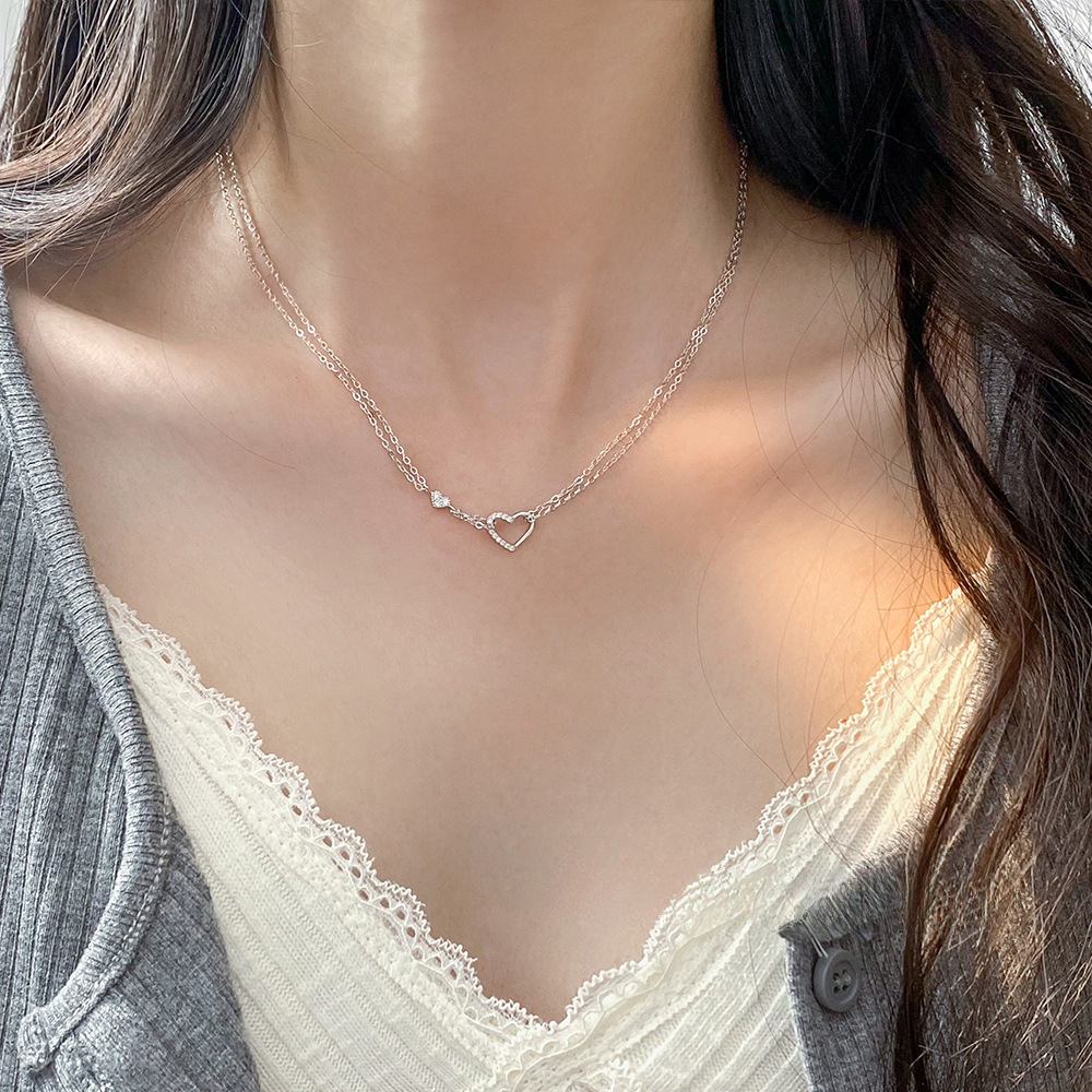 S925 Sterling Silver Pendant Necklace Heart Style Simple Zircon Pendant