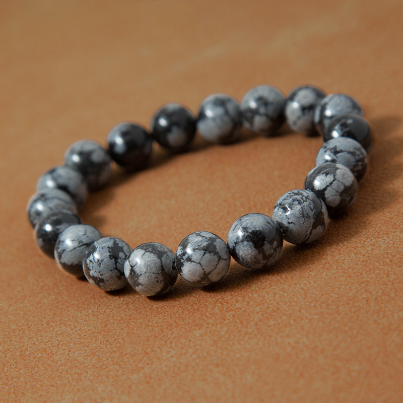 Snowflake obsidian Bracelet for Women Natural Gemstone Round Stone Crystal Beads for Beaded Elastic Bracelet