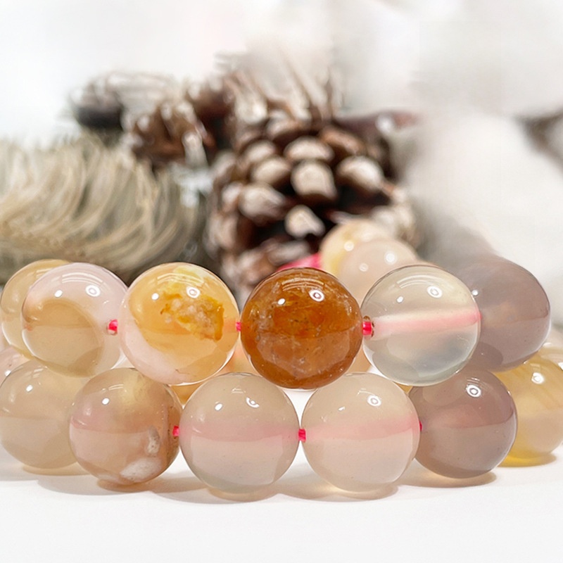 Natural Sakura Agate Round Loose Semi Gemstone Beads for Jewelry Making
