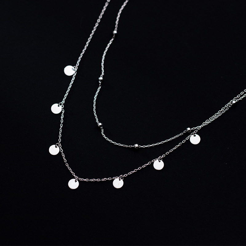 S925 Sterling Silver Pendant Necklace with Cubic Zircon Double Layered Style