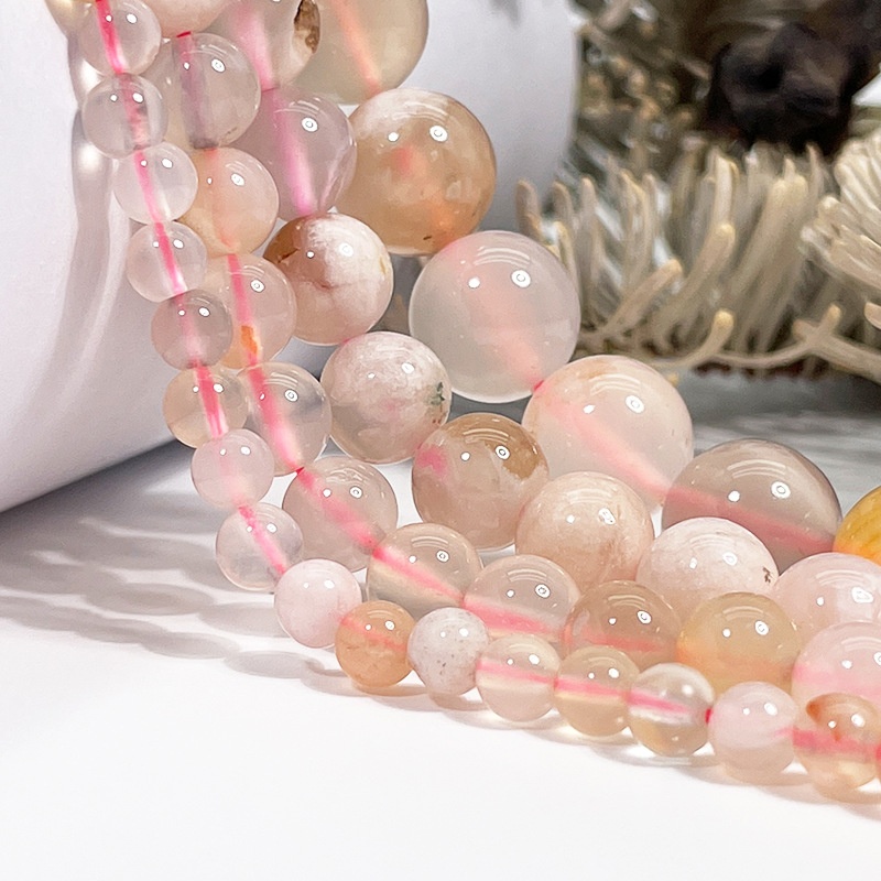 Natural Sakura Agate Round Loose Semi Gemstone Beads for Jewelry Making