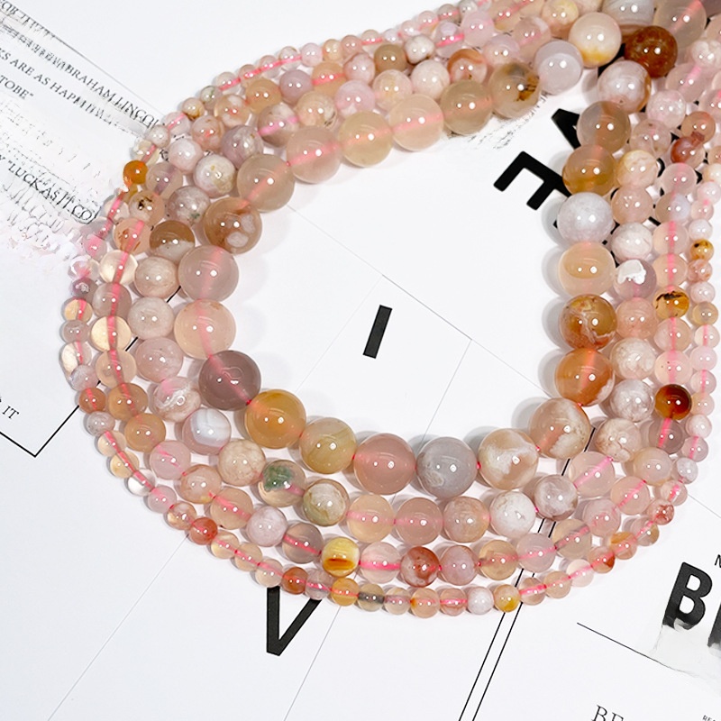 Natural Sakura Agate Round Loose Semi Gemstone Beads for Jewelry Making