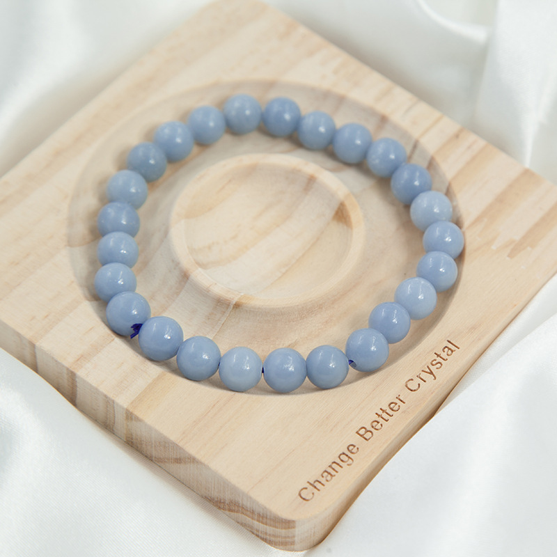 Blue angelite Bracelet for Women Natural Gemstone Round Stone Crystal Beads for Beaded Elastic Bracelet