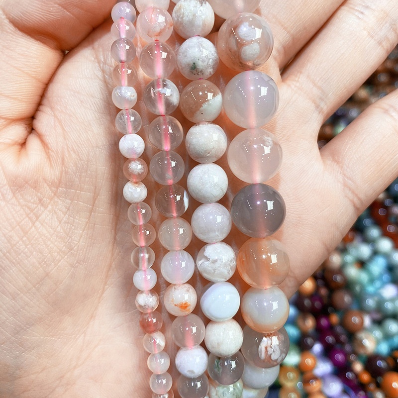 Natural Sakura Agate Round Loose Semi Gemstone Beads for Jewelry Making