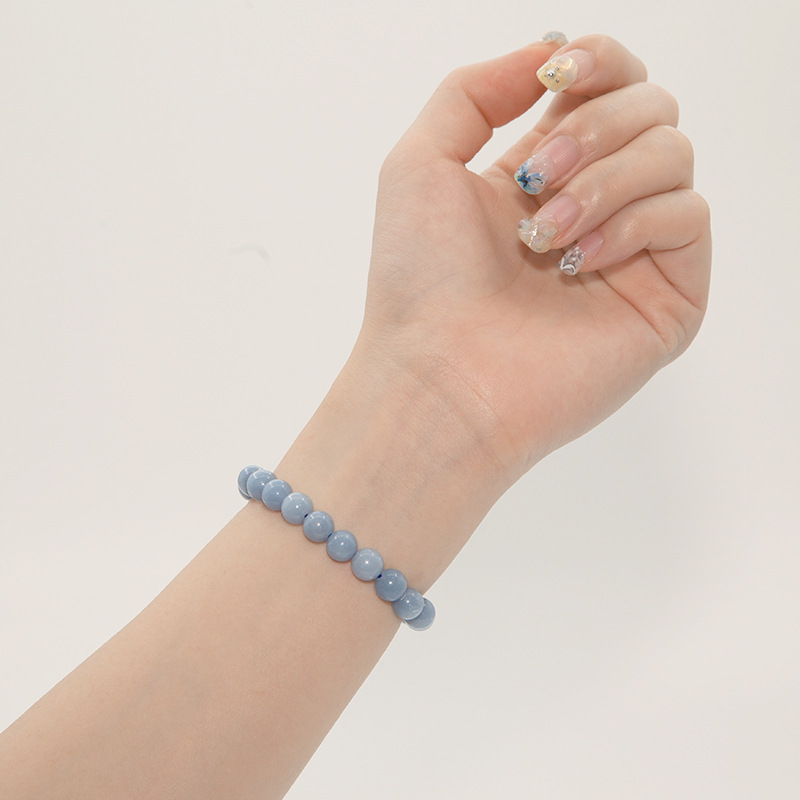 Blue angelite Bracelet for Women Natural Gemstone Round Stone Crystal Beads for Beaded Elastic Bracelet