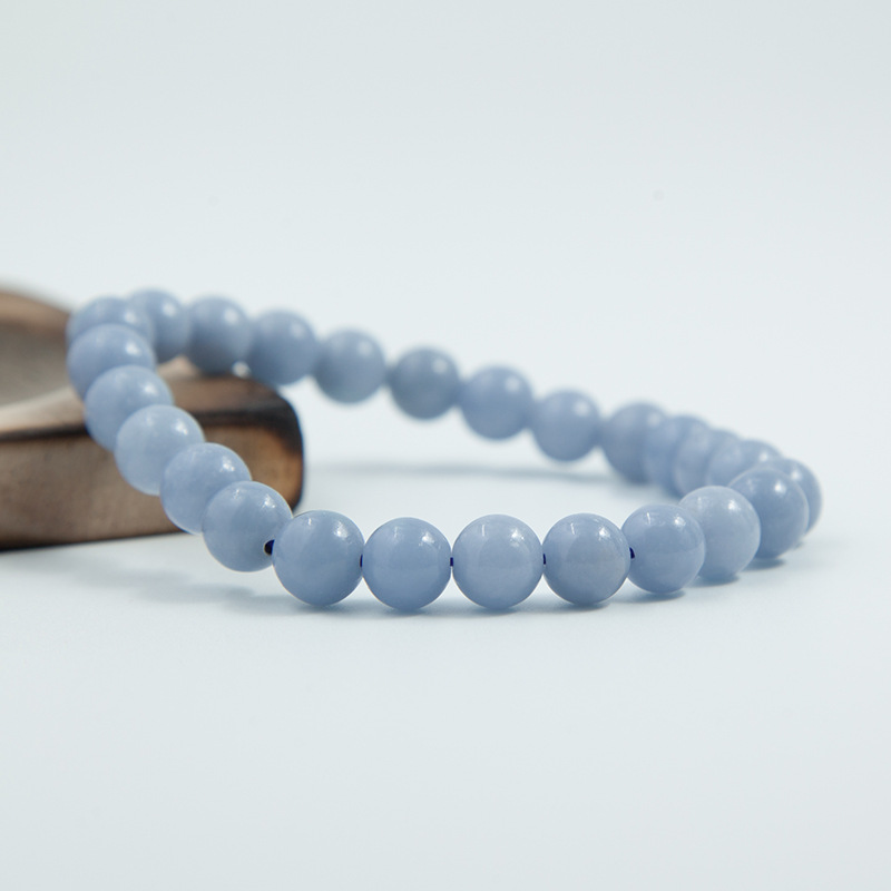 Blue angelite Bracelet for Women Natural Gemstone Round Stone Crystal Beads for Beaded Elastic Bracelet