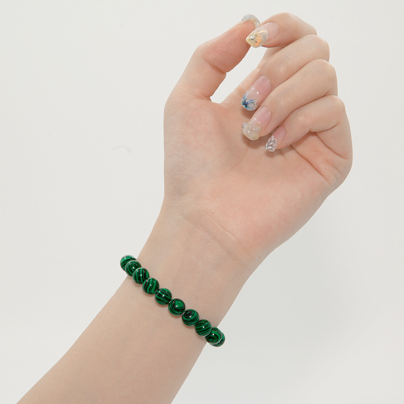 Malachite Bracelet for Women Natural Gemstone Round Stone Crystal Beads for Beaded Elastic Bracelet