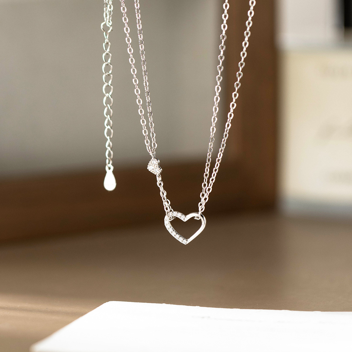 S925 Sterling Silver Pendant Necklace Heart Style Simple Zircon Pendant
