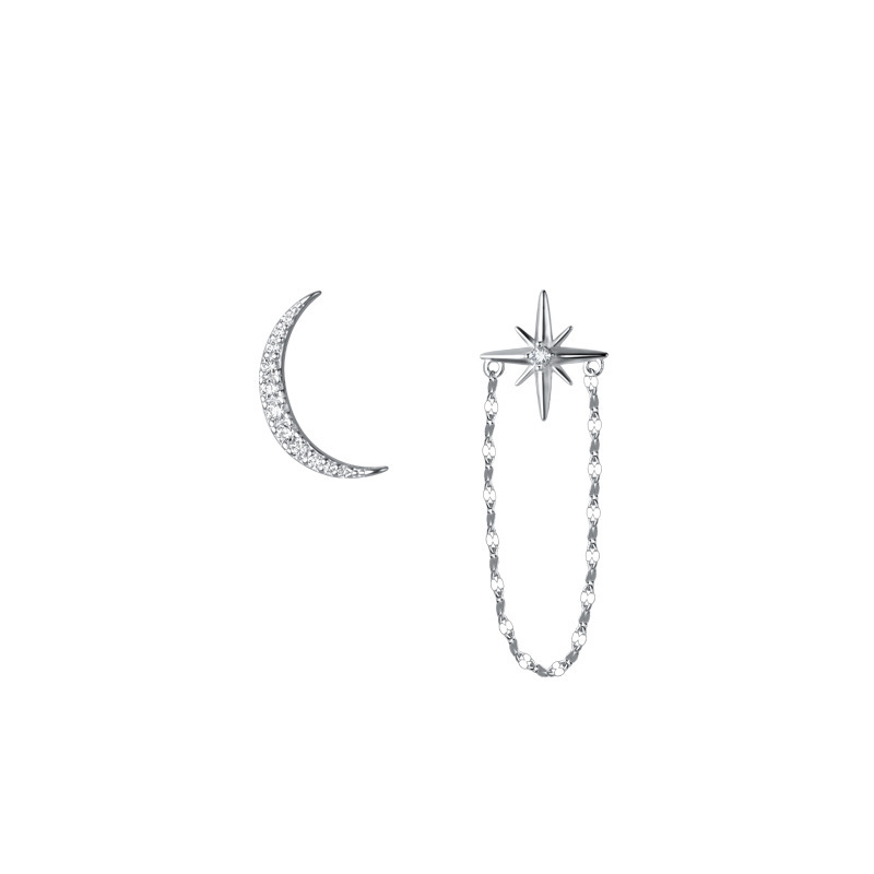 S925 Sterling Silver Moon Star Stud Earrings with Cubic Zircon Elegant Design for Women