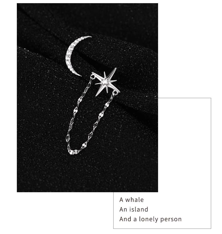 S925 Sterling Silver Moon Star Stud Earrings with Cubic Zircon Elegant Design for Women