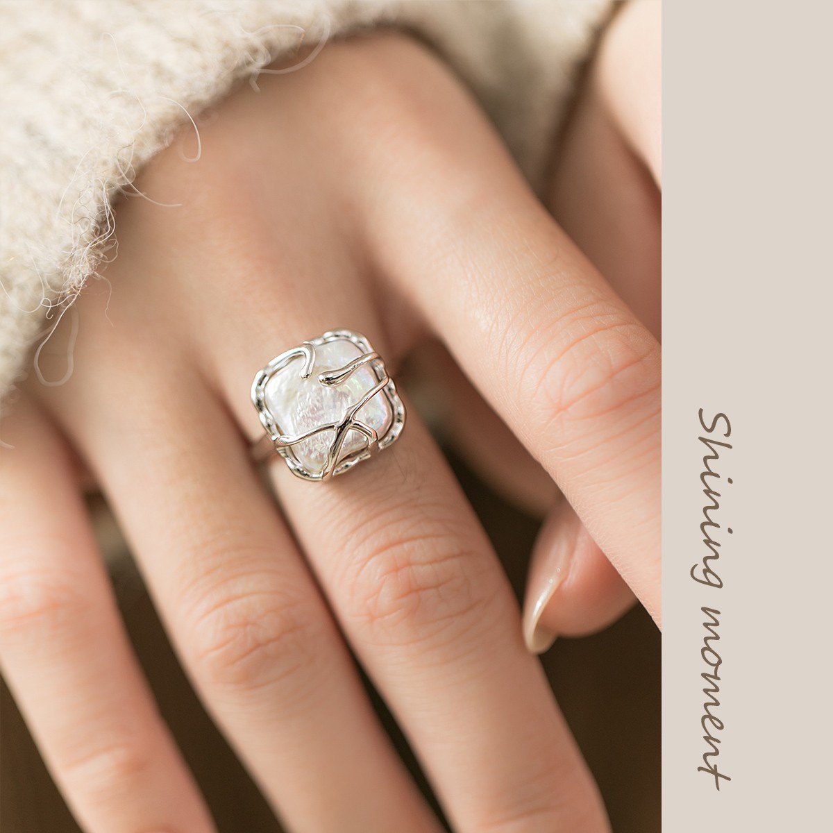 Fashion Rings 925 Sterling Silver Rings Jewelry with Baroque Pearl for Women