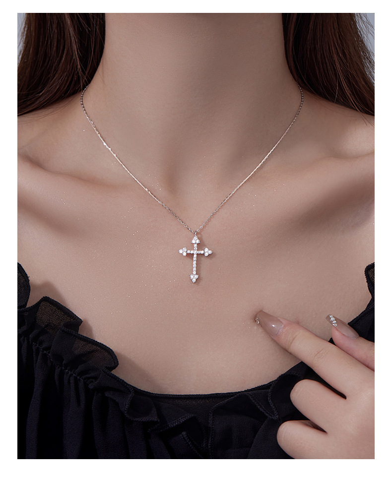 S925 Sterling Silver Pendant Cross Necklace with Cubic Zirconia Casual Style