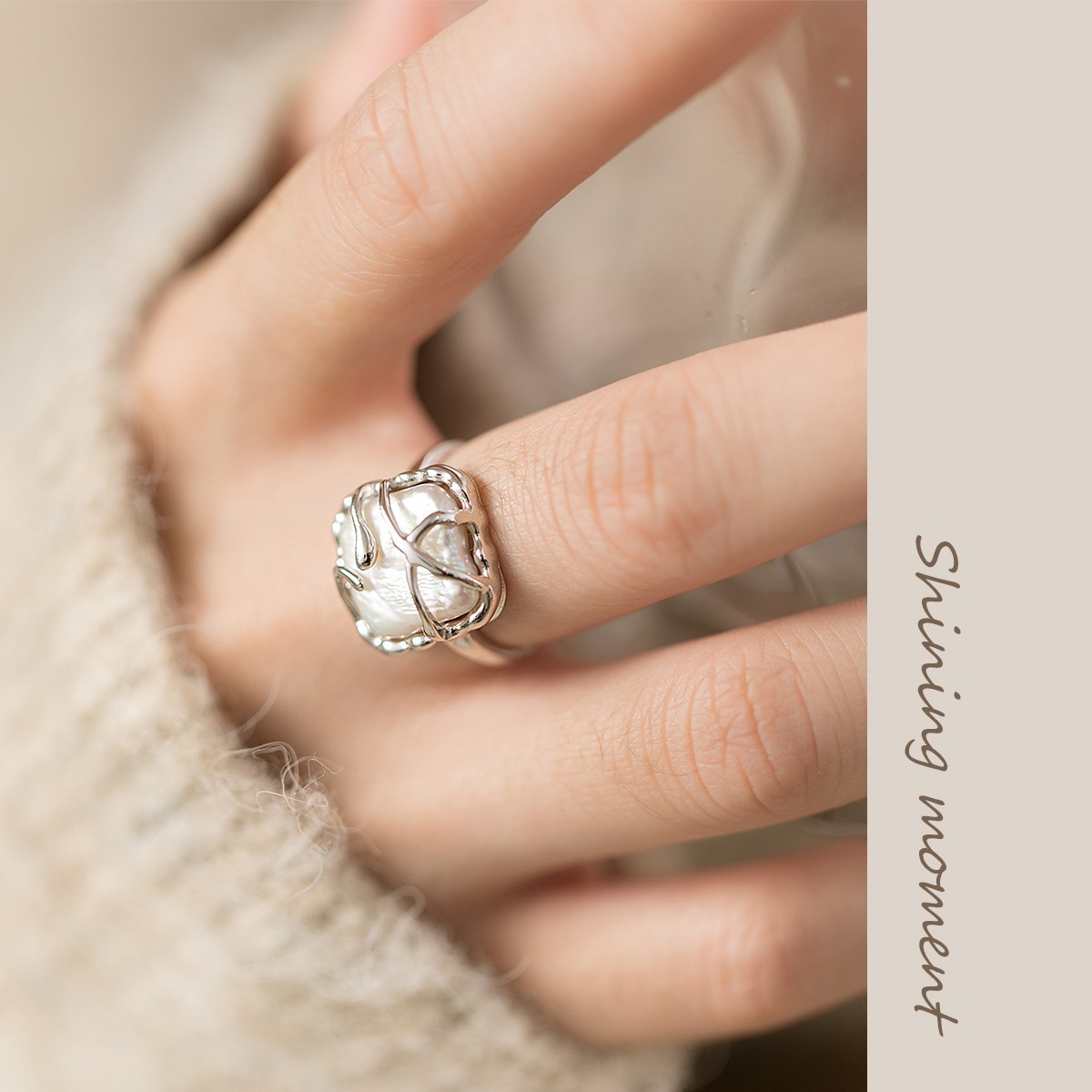 Fashion Rings 925 Sterling Silver Rings Jewelry with Baroque Pearl for Women