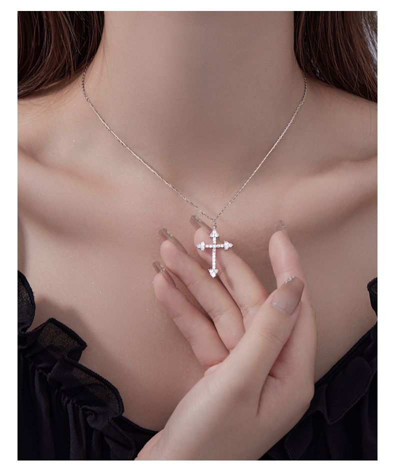 S925 Sterling Silver Pendant Cross Necklace with Cubic Zirconia Casual Style
