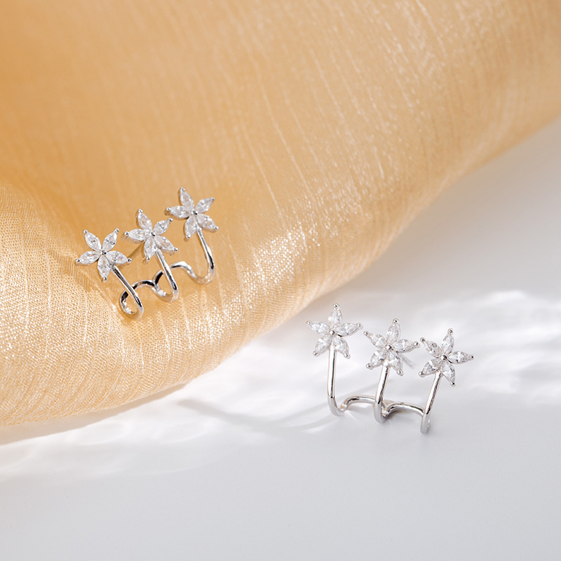 S925 Sterling Silver Stud Earrings Jewelry with Cubic Zirconia Flower Design for Women