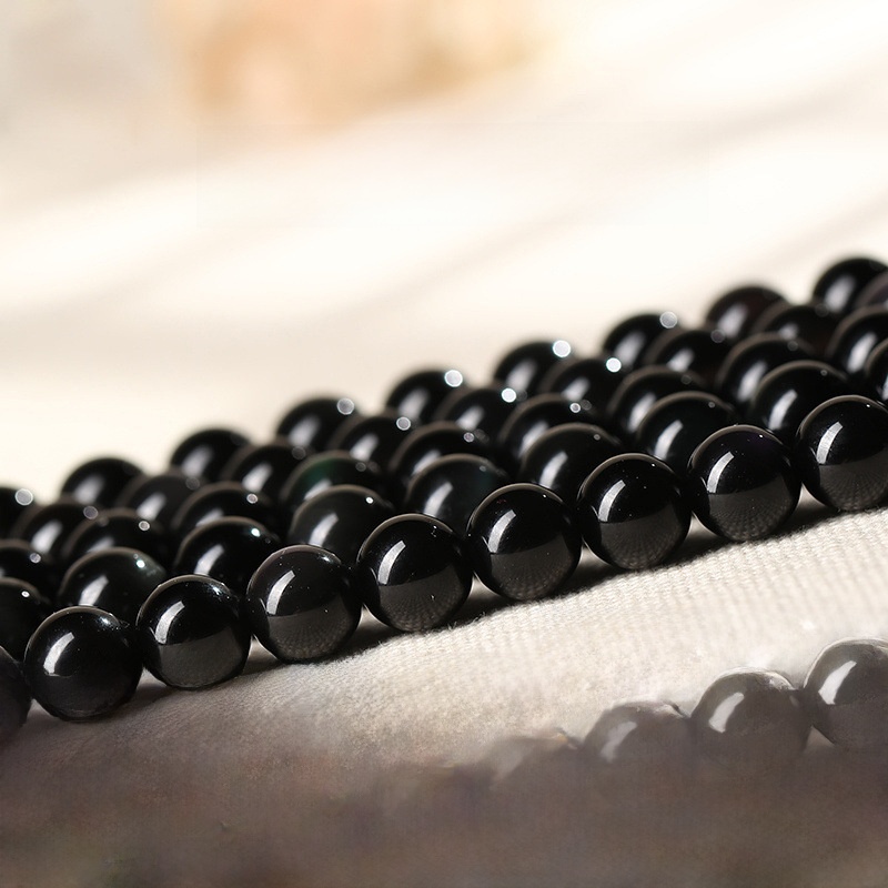 Natural Black Obsidian Round Loose Semi Gemstone Beads for Jewelry Making
